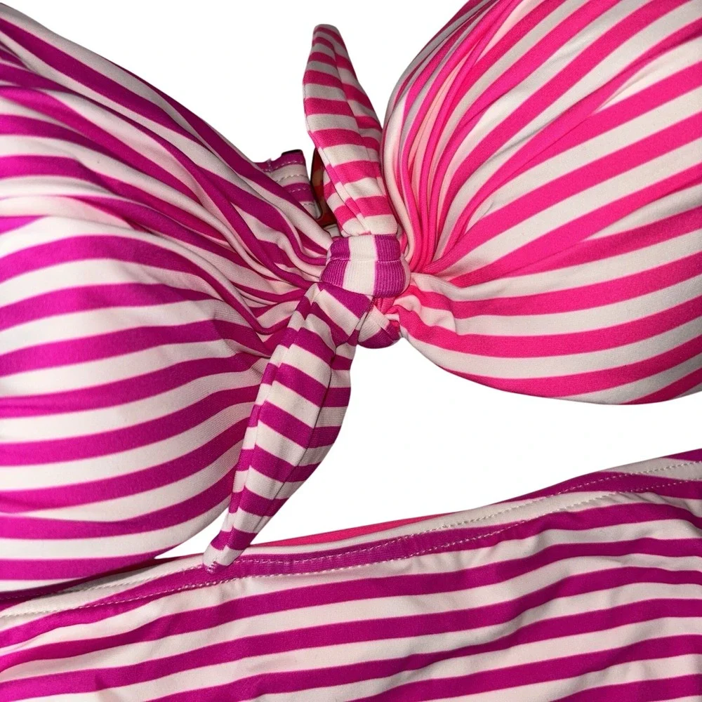 Kate Spade Radiant Pink Striped Bandeau Bikini Set Size Large‎ New With Tags